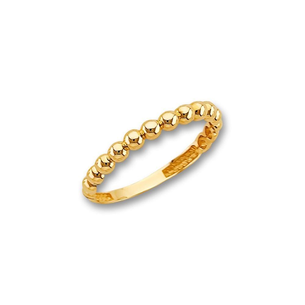 14K Gold Beaded Stackable Ring | Dainty Polish Ball Band By Tehrani Jewelry